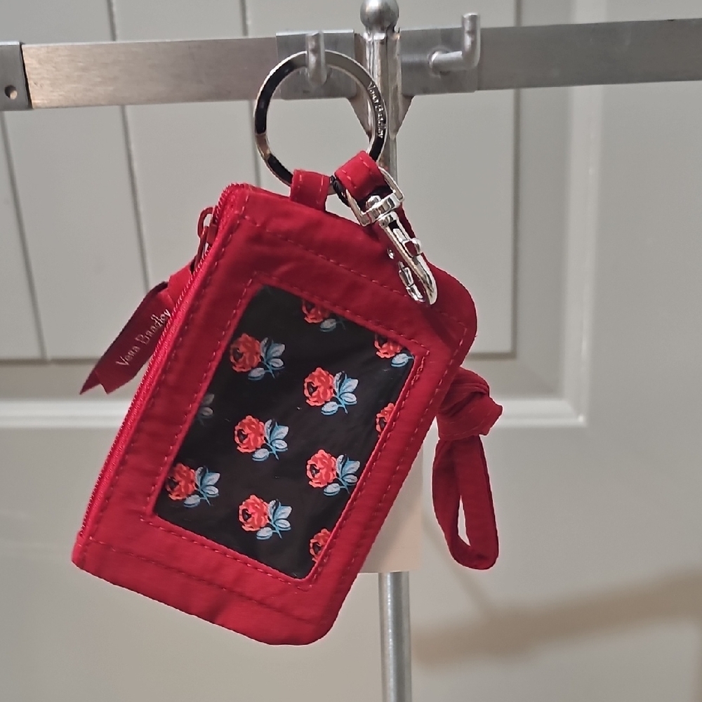 Vera Bradley Tango Red Microfiber Zip ID Wristlet with Lanyard